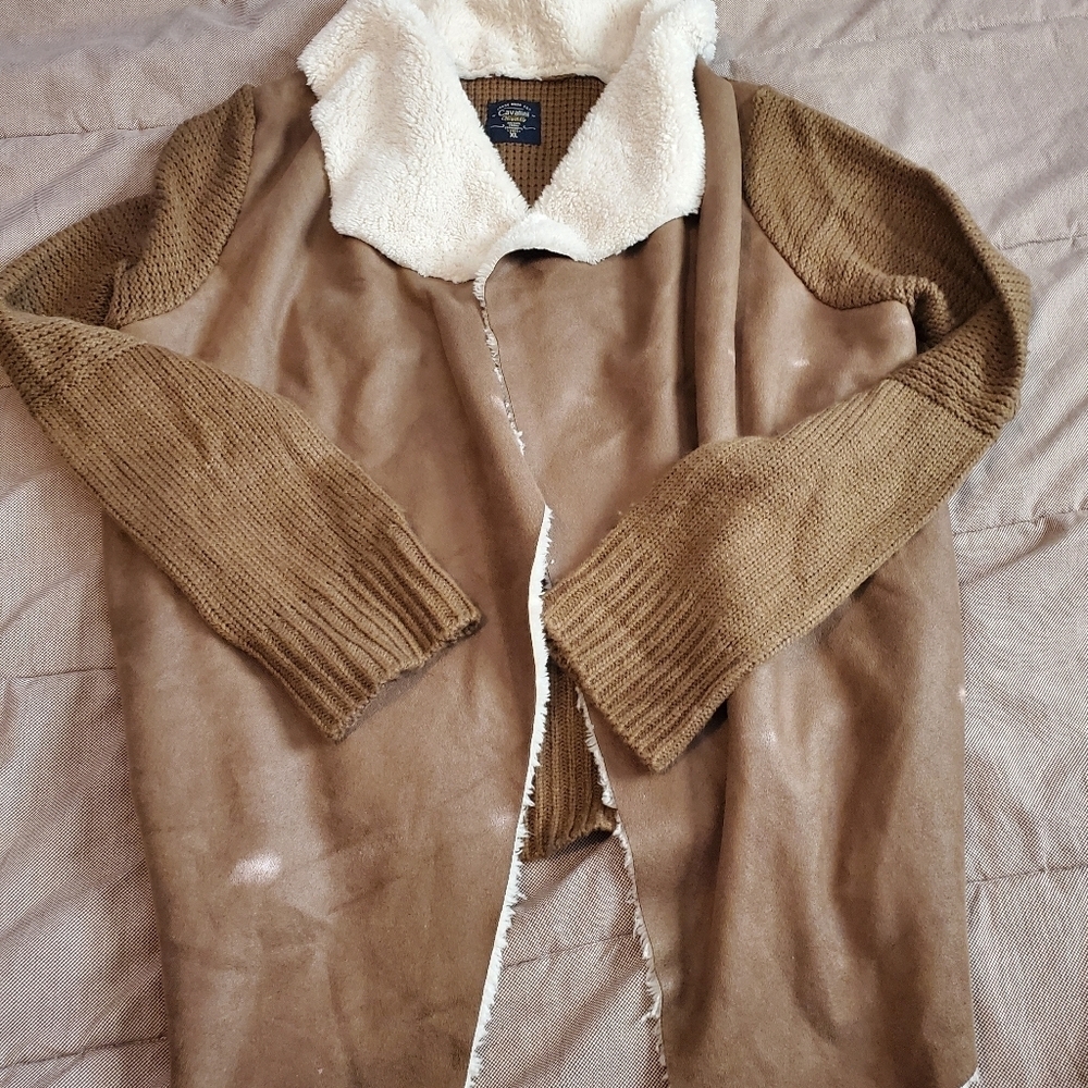 Cavalini faux suede and shearling sweater jacket coat cardigan XL western - Picture 2 of 9